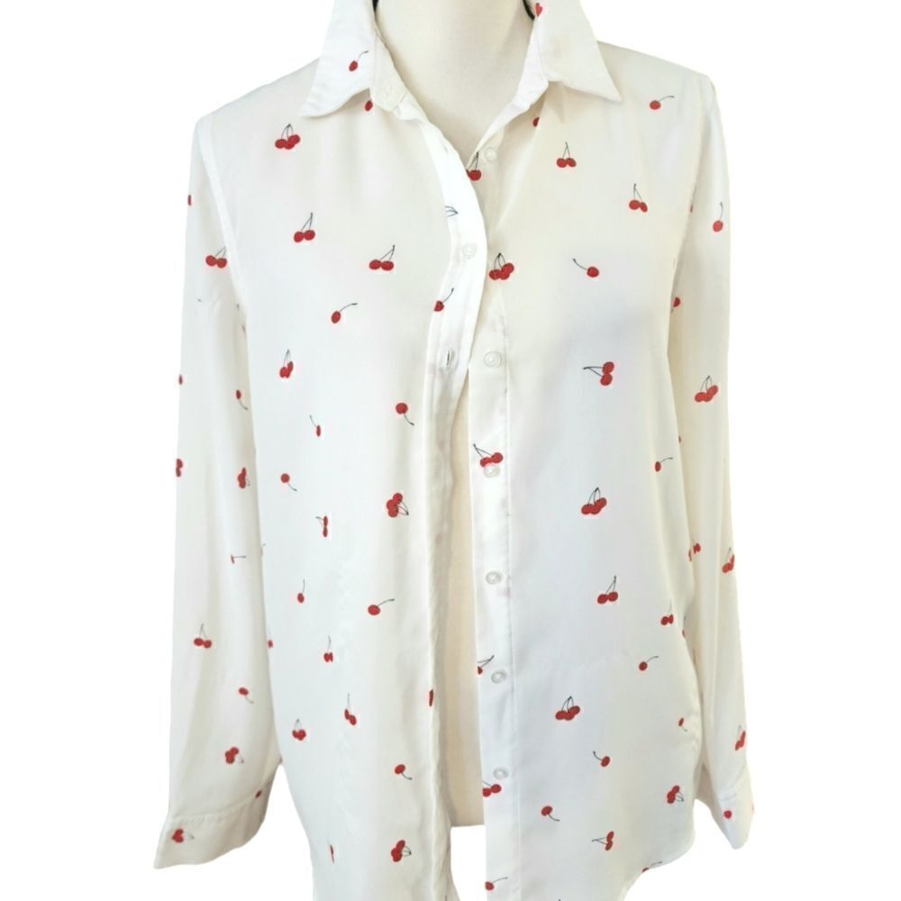 Como Blu Cherry Print Button Down Long Sleeve Col… - image 2